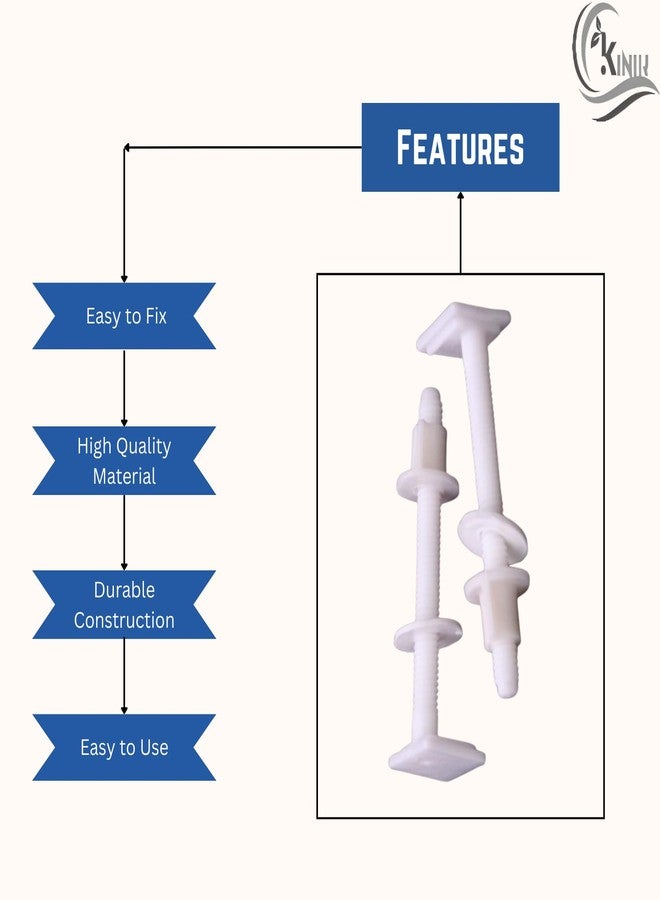 KINIK Plastic Toilet Seat Cover Hinges - CERA Type | Square Long Clamp Replacement Hinges for Toilet Seats | Durable, Rust-Free | White | 1 Pair - Image 2